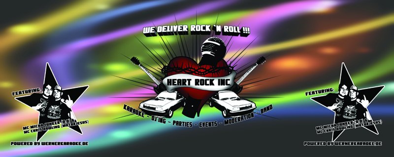 Heart Rock Inc Banner mit Mikrofon und Lichtshow